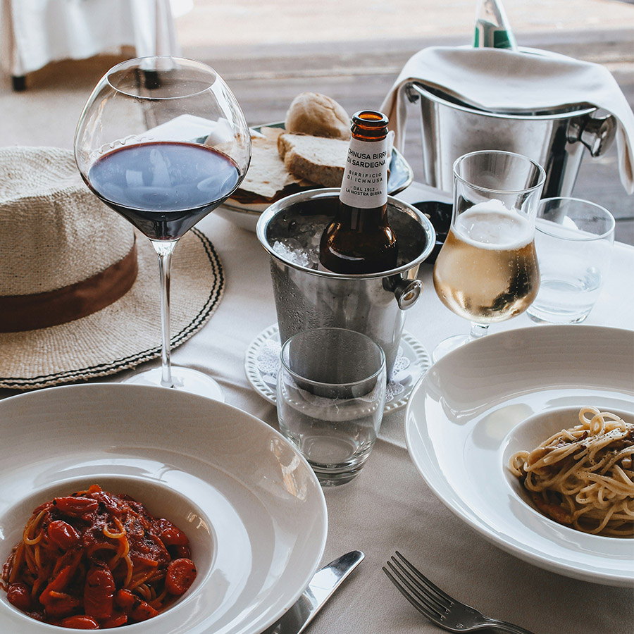 Italian food with wine.