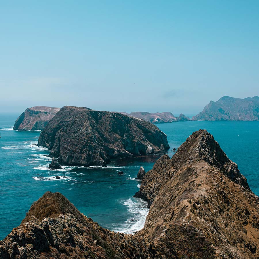 Rocky Channel Islands rising high above the sea.