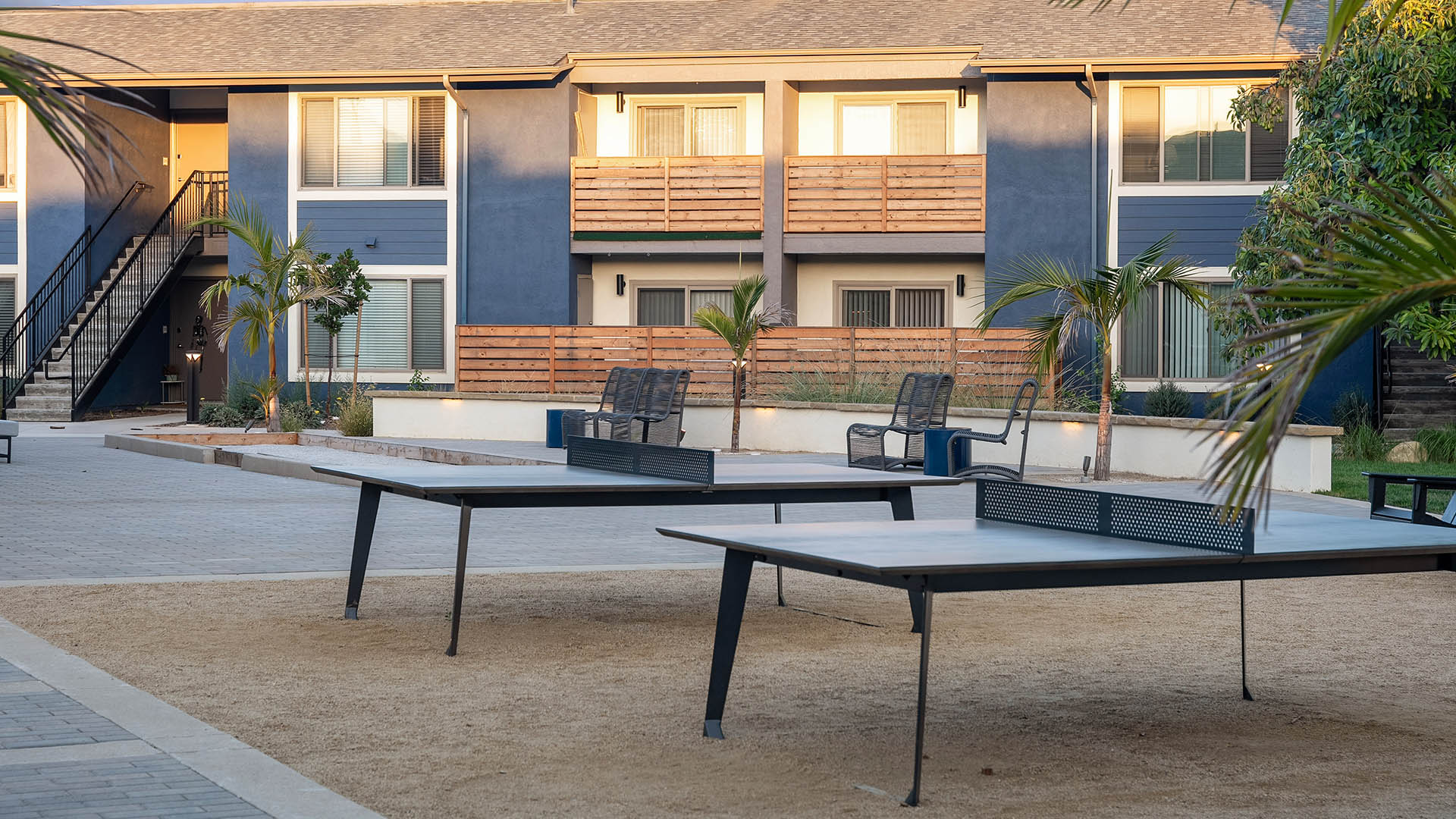 Patterson Place outdoor lounge with table tennis.